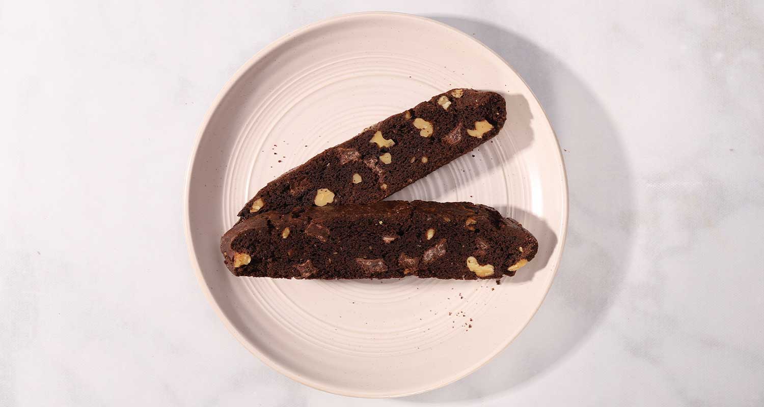 Top view of two chocolate biscotti