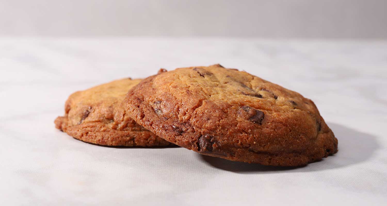 Chocolate chip cookies side view