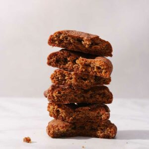 inside view of stacked molasses spice cookies