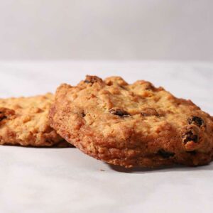 side view of oatmeal raisin cookie made by standard baking co.