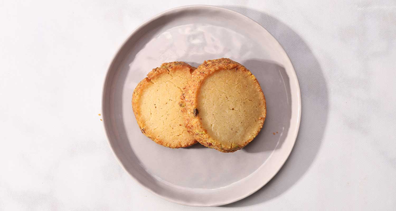 Pistachio Shortbread Cookie top view of two cookies
